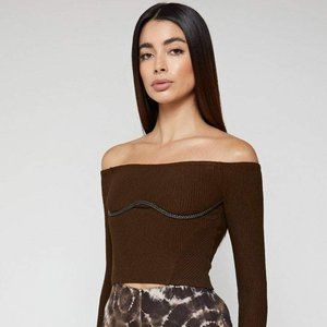 NEW! Manière De Voir Chocolate Brown Rope Underbust Crop Top